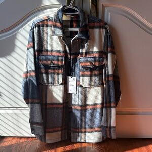 Zara Men's Checkered Shirt Jacket - Black, White, Orange